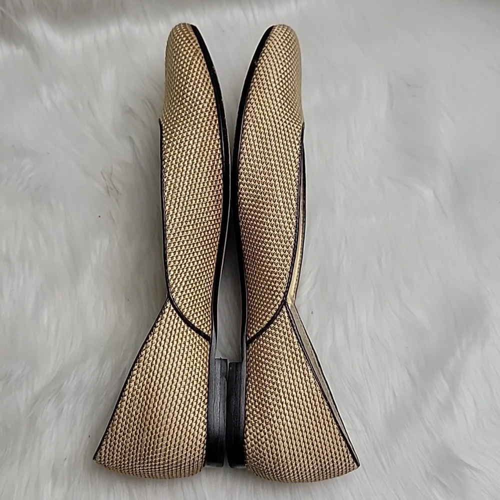 TALBOTS Gold Cream Metallic Tweed‎ Woven Square Toe Preppy Office Ballet Flats 6